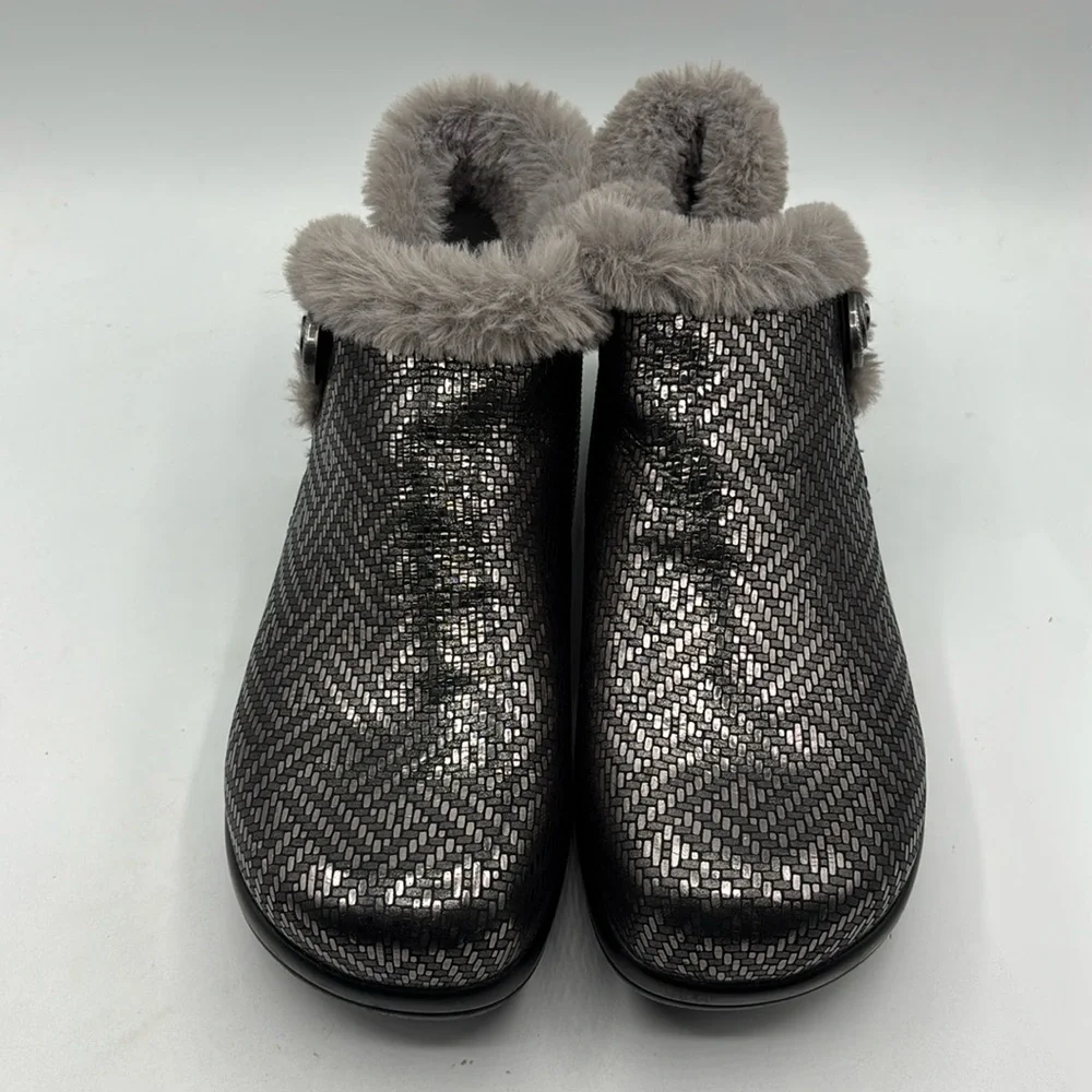 Alegria by PG Lite Meri Pewter Faux Fur Lining Boots Slip Resistant Size 38